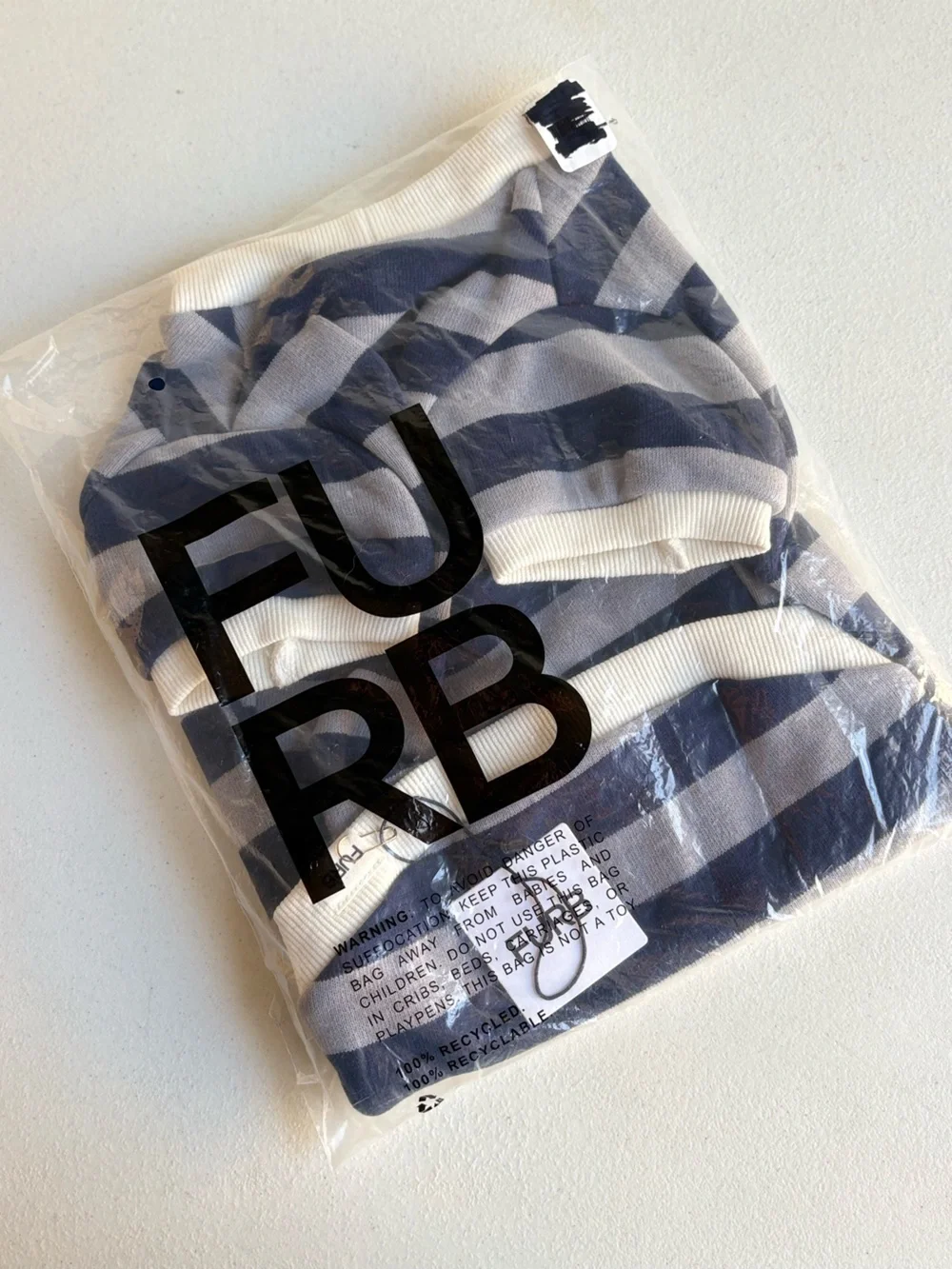 Mark & Graham FURB STRIPED DOG SWEATSHIRT gray navy size large